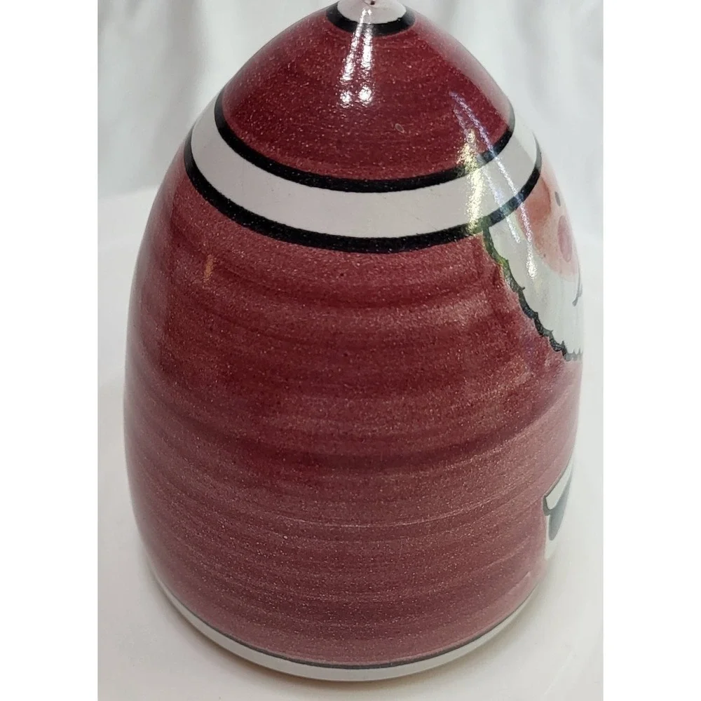 Santa Claus Columbia Falls Red Clay Ceramic Hand Painted Round Figurine Vintage